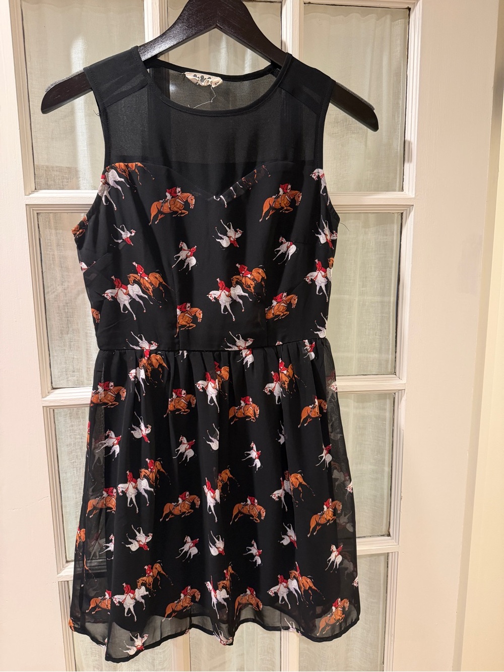 Girls Black Horse Print Sleeveless Dress